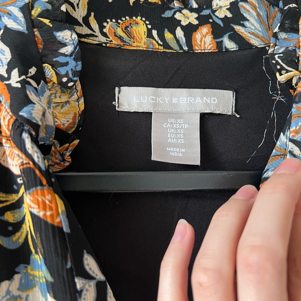 Lucky Brand Black and Brown Floral Long Sleeve Dress - Picture 3 of 6